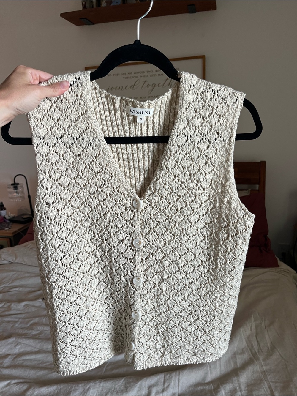 NWT Wishlist Cream Crochet Knit Button Front Sweater Vest- Size Small